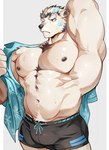 anthro black_nipples black_nose bulge clothed clothing dark_nipples eyebrows fur hand_behind_head male muscular muscular_anthro muscular_male navel nipples solo thick_eyebrows white_body white_eyebrows white_fur chung0_0 lifewonders tokyo_afterschool_summoners jack_frost_(tas) bear mammal polar_bear ursine hi_res