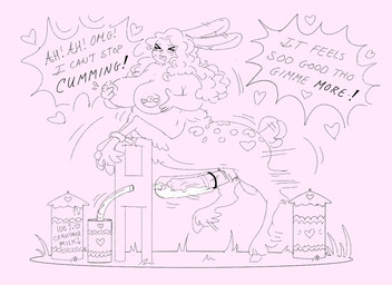 animal_genitalia animal_penis bdsm big_breasts blush bodily_fluids bondage bound breast_milking breasts cum dialogue equine_genitalia equine_penis erection eyes_closed fur genital_fluids genitals grass gynomorph hair heart_symbol intersex lactating long_ears long_hair machine markings milk milking_machine nipple_fetish nipple_piercing nipple_pinch nipple_play nipples penile penis penis_milking piercing pinch plant solo spots spotted_body spotted_fur text thrusting himborodeo faun taur english_text hi_res monochrome sketch