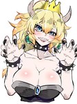 big_breasts black_nails blonde_hair blue_eyes breasts colored_nails crown female hair headgear horn jewelry nails sharp_nails sharp_teeth solo super_crown teeth mugenjin bowsette_meme mario_bros nintendo bowser animal_humanoid horned_humanoid humanoid koopa_humanoid scalie scalie_humanoid 3:4 meme