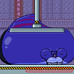 blueberry_inflation breasts bubble clothing featureless_breasts female glistening glistening_body inflation logo orange_eyes solo squeezing thatonebrasschronoshinx era_(erablier) 1:1 2022 animated artist_logo digital_media_(artwork) loop pixel_(artwork) seamless_loop