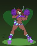 abs anthro anthrofied areola big_breasts bimbo_anthro bimbofied bottomwear breasts brown_hair cheerleader cheerleader_outfit cheerleading_pose clothed clothing curved_horn female footwear genitals green_eyes hair heart_symbol high_heels horn huge_breasts lips lipstick makeup miniskirt muscular muscular_anthro muscular_female nipple_outline nipples no_underwear pom_poms pose purple_lips purple_lipstick pussy shoes simple_background skirt socks solo tail tail_under_skirt thick_calves thick_lips thick_thighs topwear under_boob jrvanesbroek friendship_is_magic hasbro my_little_pony yona_yak_(mlp) bovid bovine mammal yak hi_res