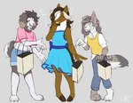 anthro blue_eyes blush bottomwear brown_body brown_fur brown_hair brown_markings claws clothing crop_top cutoffs denim denim_bottomwear denim_clothing dress eyes_closed female floppy_ears fraternal_twins fur grey_body grey_fur grey_markings group hair happy hooves jeans markings pants paws raised_tail shirt shopping_bag shorts smile sweater tail topwear trio unguligrade_anthro white_body white_fur white_hair white_markings insomniactix hasbro my_little_pony autumn_(zer0rebel4) daisy_(zer0rebel4) sage_(zer0rebel4) bird_dog border_collie canid canine canis collie domestic_dog earth_pony equid equine herding_dog horse hunting_dog mammal mixed_breed pastoral_dog pony sheepdog spaniel 2023 flat_colors guide_lines hi_res sibling_(lore) sister_(lore) sisters_(lore) trans_(lore) trans_woman_(lore) twins_(lore)