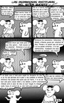 anthro breasts clothed clothing comic dialogue ear_piercing ear_ring eyes_closed female greyscale group hi_res male mammal monochrome mouse murid murine nude piercing quesito_(zentagas) ring_piercing rodent spanish_text text translated zentagas