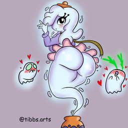 big_butt black_eyes blood blush bodily_fluids bottomwear butt clothing female group heart_symbol male nosebleed skirt sweater topwear trio white_body tibbs ghost spirit 1:1 hi_res