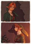 belt blonde_hair blue_eyes clothing duo ear_piercing ear_ring hair humanoid_pointy_ears light_body light_skin male piercing pointy_ears ring_piercing shirt silhouette topwear tunic teateeeea nintendo ocarina_of_time the_legend_of_zelda twilight_princess link elf humanoid hylian hi_res