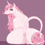 anatomically_correct animal_genitalia animal_pussy anus big_butt butt equine_genitalia equine_pussy female feral flower fur genitals hair horn looking_back mane pink_eyes pink_hair plant presenting presenting_hindquarters pussy raised_tail rear_view sitting solo tail tail_anus white_body white_fur dontfapgirl mia_and_me mythology lyria classical_unicorn equid equine mammal mythological_creature mythological_equine unicorn 1:1