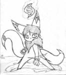 ambiguous_gender anthro solo matsu fakemon nintendo pokemon fan_character kaylei generation_6_pokemon mega_evolution meowstic pokemon_(species) hi_res monochrome