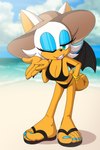 5_toes anthro beach big_breasts bikini breasts clothing feet female footwear humanoid_feet plantigrade shoes solo swimwear toes two-piece_swimsuit foot_ninja15 sega sonic_the_hedgehog_(series) rouge_the_bat bat mammal 2:3 absurd_res hi_res