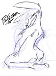 anthro butt digital_media_(artwork) domestic_cat feet felid feline felis female fur looking_at_viewer looking_back looking_back_at_viewer mammal nude pawfeather poxy_(pawfeather) rear_view signature sketch smile solo tail teeth