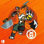 anthro bared_teeth countershade_fur countershading fox_tail frown frown_eyebrows fur logo male orange_background orange_body orange_fur simple_background smash_logo solo weapon white_body white_countershading xd grafiti_xd nintendo super_smash_bros. fan_character ryder_the_fox canid canine fox hybrid mammal 1:1 absurd_res hi_res icon source_request watermark