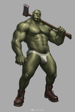 5_fingers abs areola axe barazoku biceps big_muscles body_hair boots brown_eyes bulge clothed clothing detailed_bulge eyebrows fingers footwear genital_outline green_areola green_body green_nipples green_skin humanoid_pointy_ears jockstrap looking_at_viewer male melee_weapon muscular muscular_humanoid muscular_male navel nipples not_furry pecs penis_outline pointy_ears pubes quads serratus shoes simple_background solo standing topless triceps tusks underwear v-cut weapon 6suan humanoid orc hi_res