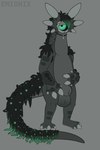 1_eye 3_toes 4_fingers 6_ears accessory animal_genitalia anthro armpit_hair back_mane balls bangs big_balls big_claws big_hands big_sheath black_hair black_mane black_sclera body_hair claws countershade_feet countershade_hands countershade_torso countershading crystal emo_haircut featureless_chest feet finger_claws fingers front_view fully_sheathed genitals green_eyes green_hair green_mane grey_balls grey_body grey_claws grey_countershading grey_markings grey_sheath hair half-closed_eyes hand_on_belly huge_balls huge_sheath jewelry lidded_eyes long_neck long_tail looking_at_viewer male male_anthro mane markings mottled mottled_body mouthless multi_ear multicolored_hair multicolored_mane narrowed_eyes necklace nude nude_anthro nude_male pendant plantigrade scutes semi-anthro sheath solo standing star_polygon tail tail_mane text thick_neck thick_tail three-quarter_view toe_claws toes toony two_tone_hair two_tone_mane unusual_ears emionix kesri_(emx) alien omnilurkerbeast omnitope absurd_res artist_name digital_drawing_(artwork) digital_media_(artwork) flat_colors hi_res nonbinary_(lore)