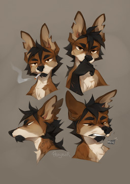 anthro biped cigarette claws countershade_torso countershading fingers front_view fur hair looking_at_viewer male nude nude_anthro nude_male scar simple_background smoke solo teeth reysi canid canine canis mammal wolf 2026 digital_drawing_(artwork) digital_media_(artwork)