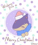 blue_eyes christmas_clothing christmas_headwear clothing countershading feral hat headgear headwear holiday_message holidays male markings open_mouth paws purple_body quadruped red_markings santa_hat scarf tan_body text littlebuizel christmas nintendo pokemon blitz_(gyro) fan_character generation_2_pokemon pokemon_(species) quilava english_text