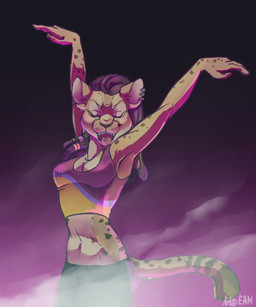 anthro breasts clothed clothing dreadlocks female open_mouth smile solo standing gmerk felid mammal hi_res