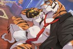 anthro bulge clothed clothing detailed_bulge fur genital_outline jockstrap looking_at_viewer male musclegut muscular navel necktie nipples pecs penis_outline pubes sitting_on_another solo striped_body stripes text underwear sollyz epic_games fortnite oscar_(fortnite) felid mammal pantherine tiger 2024 3:2 url