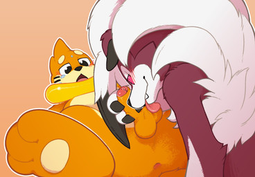 anthro anus ball_lick balls blush bodily_fluids duo erection feet foreskin fur genital_fluids genitals glans holding_partner's_penis holding_penis humanoid_genitalia humanoid_penis licking male male/male open_mouth oral orange_body partially_retracted_foreskin penile penis penis_lick precum red_body red_fur ringed_eyes sex tan_body tongue white_body white_fur katzenfaust nintendo pokemon buizel generation_4_pokemon generation_7_pokemon lycanroc midnight_lycanroc pokemon_(species) hi_res