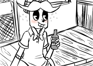 alcohol anthro beverage biped blush bottle bow_(feature) bow_tie buckteeth container drunk holding_bottle holding_container holding_object machine male sitting smile solo substance_intoxication teeth inkyfrog five_nights_at_freddy's scottgames bonnie_(fnaf) animatronic lagomorph leporid mammal rabbit robot 2015 spot_color