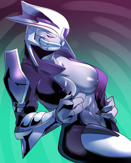 armor big_breasts breasts clothed clothing female halo muscular solo undressing squarerootofdestiny halo_(series) microsoft xbox_game_studios vela_zevon alien humanoid sangheili hi_res