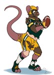 anthro armor ball bottomwear broken_helmet brown_body brown_fur cleats clothing fingerless_gloves football_gear football_helmet football_jersey football_pants football_player football_uniform footwear fur gloves gridiron_ball growth handwear headgear helmet human_to_anthro jersey male mascot pants simple_background socks solo species_transformation tail tail_growth tail_growth_in_pants torn_clothing transformation tuft whiskers white_background wisconsin binturongboss green_bay_packers nfl pheagle mammal mouse murid murine rodent 2023 absurd_res hi_res