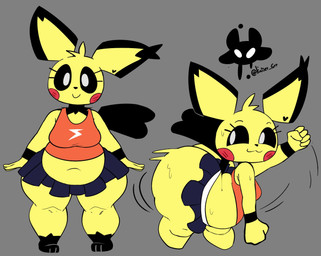 anthro big_butt bottomwear butt clothing female grey_background heart_symbol simple_background skirt slightly_chubby solo kaiser_grr nintendo pokemon kelly_(kaiser_grr) generation_2_pokemon pichu pokemon_(species) hi_res