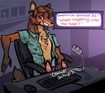 ambiguous_gender anthro biped brown_hair canid canine chair computer_keyboard computer_mouse countershade_fur countershade_torso countershading duo english_text fellatio fur furniture hair horn jam_(artist) male male/ambiguous mammal oral penile sex text