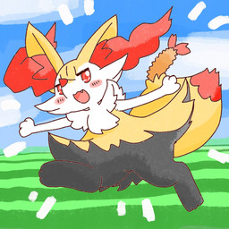 ambiguous_anthro ambiguous_gender anthro biped blush blush_stickers cloud cute_fangs detailed_background digitigrade dipstick_tail emanata fangs featureless_crotch food front_view grass markings midair object_in_tail open_:3 open_mouth open_smile outside plant shrimp_(food) smile snout solo tail tail_markings teeth annyui0611 nintendo pokemon braixen canid generation_6_pokemon mammal pokemon_(species) 1:1 2022 digital_drawing_(artwork) digital_media_(artwork) full-length_portrait hi_res japanese_description portrait translated_description