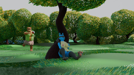 anthro big_bulge breasts bulge clothing depth_of_field duo feet female female_focus huge_bulge hyper hyper_bulge male male/female outside pawpads paws plant soles toes tree disruptiveglitch nintendo pokemon bear generation_4_pokemon lucario mammal pokemon_(species) 16:9 3d_(artwork) blender_(artwork) blender_cycles_(artwork) digital_media_(artwork) hi_res widescreen