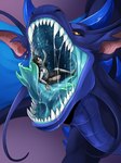 ambiguous_gender armor black_sclera blue_body blue_wings bodily_fluids clothed clothing duo fangs feral imminent_vore in_mouth membrane_(anatomy) membranous_wings mouth_shot narrowed_eyes on_tongue open_mouth pink_inner_ear saliva saliva_on_tongue saliva_string sharp_teeth teeth tongue wings yellow_eyes imperatorcaesar mythology dragon human mammal mythological_creature mythological_scalie scalie 3:4 hi_res