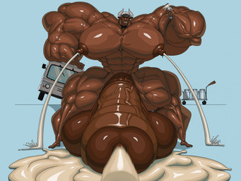 abs animal_genitalia animal_penis anthro balls biceps big_balls big_muscles big_pecs big_penis blue_background bodily_fluids bow_tie brown_balls brown_body brown_fur brown_nipples brown_penis cart clothing container crushed_can crushed_object crushing_object cum cumming_at_viewer drooling ejaculation equine_genitalia equine_penis equine_penis_with_foreskin excessive_cum excessive_genital_fluids eyebrows feet foreskin fur genital_fluids genitals glans hat hat_only headgear headgear_only headwear headwear_only huge_balls huge_muscles huge_pecs huge_penis humanoid_feet humanoid_genitalia humanoid_penis hybrid_genitalia hybrid_penis hyper hyper_balls hyper_cum hyper_genitalia hyper_muscles hyper_pecs hyper_penis lactating looking_at_viewer male male_lactation masculinity milk milk_can milk_container milk_everywhere milk_float mostly_nude muscular muscular_anthro muscular_arms muscular_legs muscular_male muscular_thighs nipples nude nude_anthro orgasm_face pecs penis plantigrade projectile_lactation saliva simple_background sitting solo teeth thick_arms thick_neck thick_penis toasting vein veiny_muscles veiny_penis saltyjaguar danny_duffy bovid bovine mammal hi_res