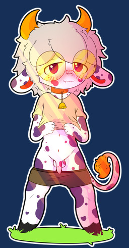 anthro balls blush clothed clothing genitals male partially_clothed penis presenting shota solo undressing young littlecowgomoo littlemoo_(character) bovid bovine cattle mammal absurd_res alpha_channel hi_res