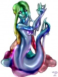 apode breasts female iridescent iridescent_body iridescent_slime legless looking_at_viewer nipples non-mammal_breasts non-mammal_nipples rainbow serpentine solo split_form unknown_artist unknown_artist_signature draconcopode goo_creature humanoid lamia reptile scalie snake colorful_theme signature