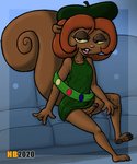 anthro badge beret clothed clothing crossdressing dress erection femboy furniture genitals hat headgear headwear makeup male pawpads penis sash sofa solo hentai_boy_(artist) girl_scout hanna-barbera secret_squirrel_show secret_squirrel mammal rodent sciurid