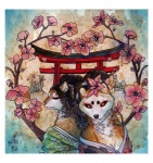 anthro border cherry_blossom circle duo_focus eyes_closed female flower geisha group looking_at_viewer plant prunus_(flower) religion sculpture statue torii white_border mearu shinto canid canine fox mammal bust_portrait painting_(artwork) portrait traditional_media_(artwork) traditional_painting_(artwork) traditional_watercolor_(artwork) watercolor_(artwork)