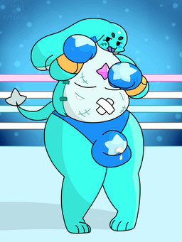 anthro bandage bandage_on_stomach blue_blush blush bodily_fluids boxing_gloves clothing cum cum_in_clothing cum_in_underwear cum_through_clothing cum_through_underwear fighting_ring gem genital_fluids handwear male scar slightly_chubby slightly_chubby_male solo speedo swimwear tongue tongue_out underwear wet wet_clothing wet_underwear wounded eagleknight23 thefreshsig brawl_stars supercell_(company) 3:4 absurd_res alternate_version_at_source character_request hi_res