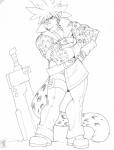 anthro cosplay male melee_weapon muscular muscular_anthro muscular_male solo sword weapon max_blackrabbit arc_system_works guilty_gear sol_badguy felid gear_(guilty_gear) mammal 2017 hi_res monochrome pen_(artwork) traditional_media_(artwork)