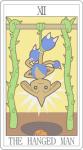 ambiguous_gender card card_template duo feral fortune_telling generation_2_pokemon generation_3_pokemon hanging_by_ankles hitmontop humanoid looking_at_viewer major_arcana miji nintendo pokemon pokemon_(species) roman_numeral suspension tarot tarot_card the_hanged_man_(tarot) trapinch upside_down