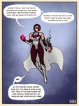 armwear cape clothing elbow_gloves female gloves hair handwear purple_hair solo speech_bubble superhero text transformation monstrifex human mammal 3:4 digital_media_(artwork) english_text hi_res