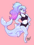 anthro blue_body bra breasts clothing female fish hair long_hair marine michell_dominguez purple_eyes roxy124 shark shark_tail solo trans_(lore) trans_woman_(lore) underwear