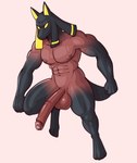 abs anthro balls big_penis brown_body genitals male mouthless muscular muscular_male nipples no_pupils pecs penis solo yellow_eyes fours_(artist) anubite seth_(fours) anubian_jackal canid canine canis jackal mammal hi_res