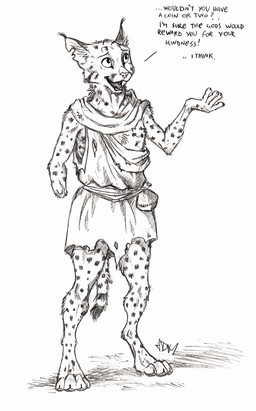 4_toes 5_fingers ambiguous_gender amputee anthro biped digitigrade disability feet fingers fur male markings open_mouth smile solo spots spotted_body spotted_fur standing teeth text toes young young_ambiguous young_anthro 0laffson kari_(0laffson) felid feline lynx mammal 2017 english_text traditional_media_(artwork)