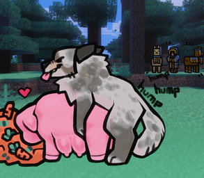 ambiguous_penetration anthro carrot cloud duo duo_focus eating eating_food female feral feral_on_feral food forest fur grass grey_body grey_fur group heart_symbol male male/female penetration pink_body plant predator/prey predator_penetrating_prey sex sky tail teats tongue tongue_out tree vegetable watching_from_afar cubewolf64 microsoft minecraft mojang xbox_game_studios trader_llama_(minecraft) wandering_trader_(minecraft) camelid canid domestic_pig llama llama_(minecraft) mammal suid suine sus_(pig) villager_(minecraft) 2025