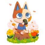 ambiguous_gender anthro beverage blue_clothing blue_eyes blue_shirt blue_topwear cherry_blossom chibi clothing container cup drinking flower holding_beverage holding_container holding_cup holding_mug holding_object looking_up mug pawpads plant prunus_(flower) shirt sitting_on_tree_stump solo topwear tree tree_stump puptum animal_crossing nintendo purrl_(animal_crossing) domestic_cat felid feline felis mammal 1:1 digital_media_(artwork)