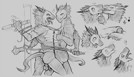anthro arms_tied balls bound butt duo erection foreskin genitals half-erect heart_symbol horn humanoid_genitalia humanoid_penis licking male male/male melee_weapon nude oral penile penis penis_lick sex sword tail tongue tongue_out warrior weapon whip murskahammas dark_souls fromsoftware mythology dragon dragonoid_(dark_souls) mythological_creature mythological_scalie reptile scalie 2016 monochrome