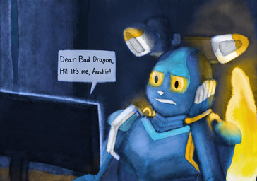 ambiguous_gender anthro blue_body computer computer_monitor dark_room desk dipstick_ears disturbed ear_markings electronics fire flaming_tail floating_ears furniture glowing glowing_eyes glowing_tail hammer humor inside looking_down machine markings mascot message_box metallic_body multicolored_ears neon_sign sign sitting solo table tail text three-quarter_view tools white_ears white_nose yellow_ear_tips yellow_eyes hodorlux e621 esix android domestic_cat felid feline felis mammal robot 2026 digital_media_(artwork) digital_painting_(artwork) english_text hi_res painting_(artwork)