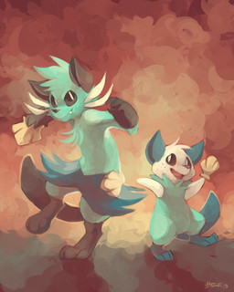ambiguous_gender anthro black_eyes black_nose blue_body blue_fur chest_tuft digitigrade duo featureless_crotch fur head_tuft holding_shell nude open_mouth open_smile paws pink_nose pink_tongue pupils smile tail tongue tuft white_pupils yassui nintendo pokemon dewott generation_5_pokemon oshawott pokemon_(species) 2013 4:5 digital_media_(artwork) digital_painting_(artwork) hi_res painting_(artwork) shaded