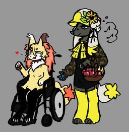 4_fingers 4_toes anthro apple banana basket big_tail biped black_body black_nose blue_eyes blue_nose blue_pawpads bow_ribbon breasts cheek_tuft chest_tuft closed_smile clothed clothed_anthro clothed_female clothing container dipstick_tail disability dress duo eyeshadow facial_tuft feet female female_anthro fingers floppy_ears food front_view fruit fully_clothed fully_clothed_anthro fully_clothed_female fur hair happy heart_symbol hip_tuft inner_ear_fluff legwear lop_ears makeup markings mouth_closed multicolored_body multicolored_fur musical_note musical_symbol nude nude_anthro nude_female one_eye_half-closed open_:3 open_mouth open_smile orange_body orange_eyes orange_fur orange_inner_ear_fluff orange_tail_tip pattern_clothing pawpads paws plant pointy_ears pokemorph prick_ears red_pawpads round_tail simple_background sitting small_breasts smile snout standing symbol tail tail_markings thigh_highs toes tuft two_tone_tail vehicle wheelchair white_body white_fur white_tail yellow_body yellow_fur yellow_tail yellow_tail_tip vedacia nintendo pokemon harley_(veevobyte) sunny_(veevobyte) braixen canid furfrou generation_6_pokemon mammal pokemon_(species) 2025 colored colored_sketch digital_drawing_(artwork) digital_media_(artwork) english_description sketch cousins_(lore)