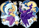 anthro blush breasts chibi cloud duo eyebrows eyelashes eyes_closed featureless_breasts featureless_feet feet female forehead_gem gem hair hair_over_eye moon one_eye_obstructed pokemorph sitting star sticker tail latiar nintendo pokemon cresselia darkrai generation_4_pokemon legendary_pokemon pokemon_(species) shiny_pokemon 2022 alpha_channel digital_media_(artwork) hi_res