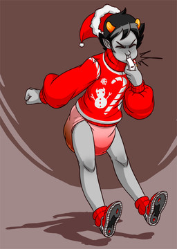biped bodily_fluids christmas_clothing christmas_sweater christmas_topwear clothed clothing diaper genital_fluids holidays male pantsless pantsless_humanoid pantsless_male soiled_diaper solo sweater topwear unclean_diaper urine used_diaper wearing_diaper wet_diaper zee-rage-man christmas homestuck ms_paint_adventures kankri_vantas alien humanoid troll_(homestuck) 2015 digital_drawing_(artwork) digital_media_(artwork)