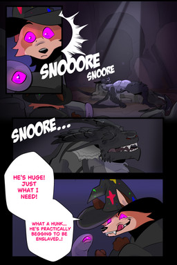 anthro cave clothing colored_sclera dialogue glowing glowing_eyes grey_body hat headgear headwear horn licking licking_lips lying male mouth_closed muscular muscular_male nude on_back open_mouth purple_sclera red_nostrils sleeping slightly_chubby snoring sound_effects speech_bubble teeth teeth_showing text tongue tongue_out wings wizard_hat wizard_robe titansong mythology canid canine dragon fox mammal mythological_creature mythological_scalie scalie worm 2024 comic english_text hi_res